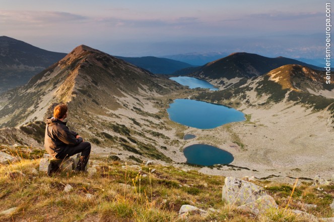 Man looking at lakes in Rila mountains