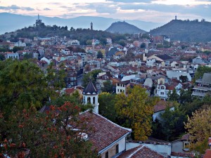 View of three of the seven hills of Plovdiv
